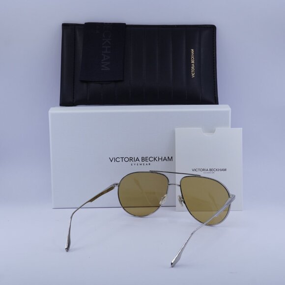 Victoria Beckham VB242S 042 Aviator Sunglasses – Silver/Brown